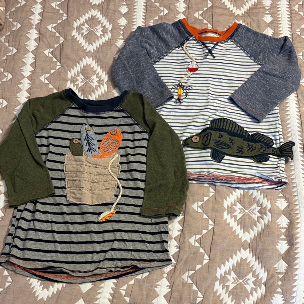 Mud Pie Kids Long Sleeve Tees with Fish and Stripes